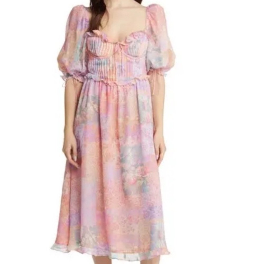 For love & lemons Odessa midi puff sleeve dress - Picture 2 of 9